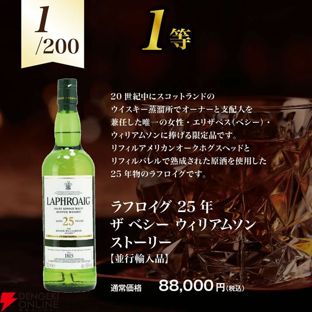 ラフロイグ25年ザ べシー ウィリアムソン ストーリーが7,980円で!? カリラ12年 サシカイアフィニッシュ、オクトモア 15.2・15.1なども当たる『アイラ限定ウイスキーくじ』が販売中