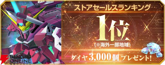 『Gジェネ エターナル』海外でのセルラン1位達成を記念しダイヤ3,000個がもらえる【SDガンダム ジージェネレーション エターナル】