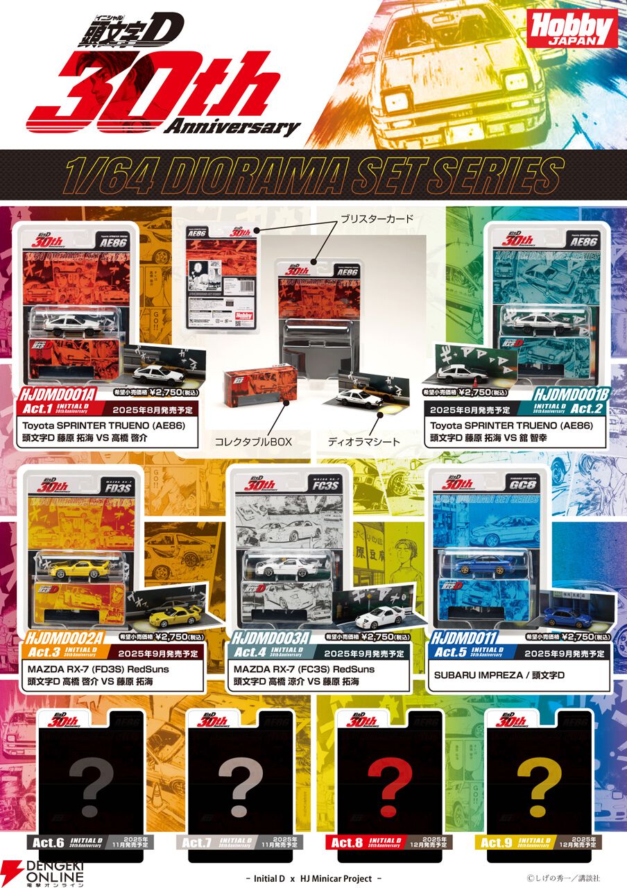 頭文字D』ダイキャスト製1/64スケールミニカーのディオラマ