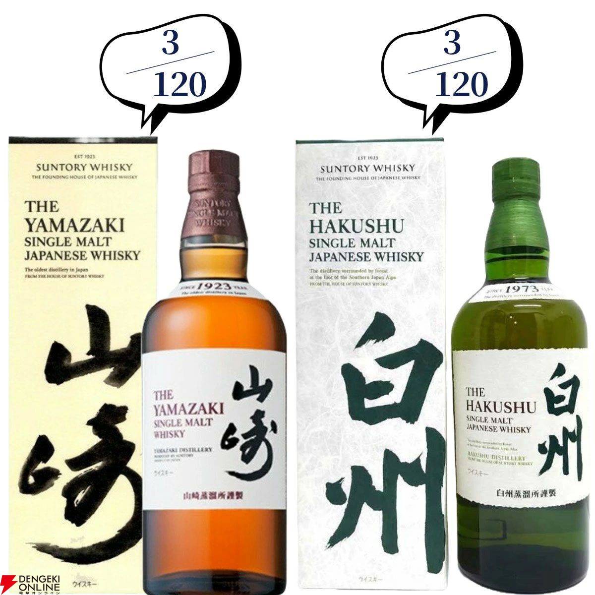 山崎12年、イチローズモルト20th、イチローズモルトMWR、山崎NV