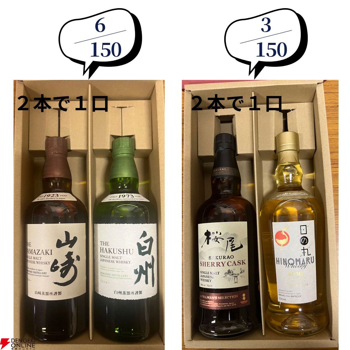 【42/150が当たり】20,000円で山崎18年、響21年、マッカランコンセプト3・アンバーメドウ、ニッカ鶴などが当たる『ウイスキーくじ』が販売中