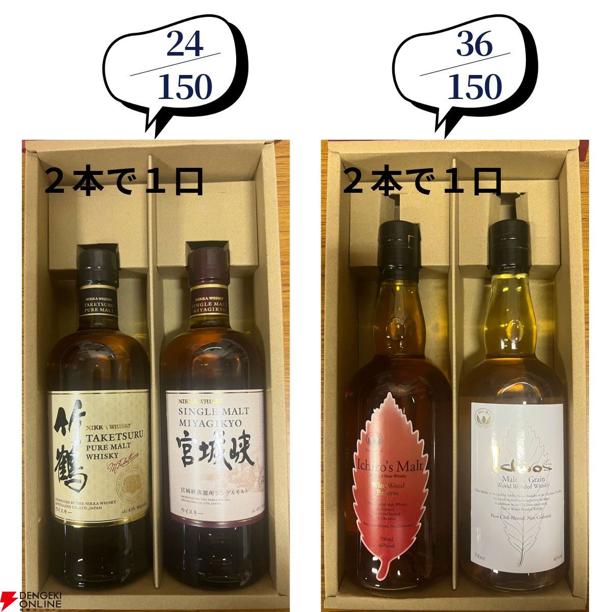 山崎NVが1/10で当たり、そのほかニッカ カフェモルト、宮城峡