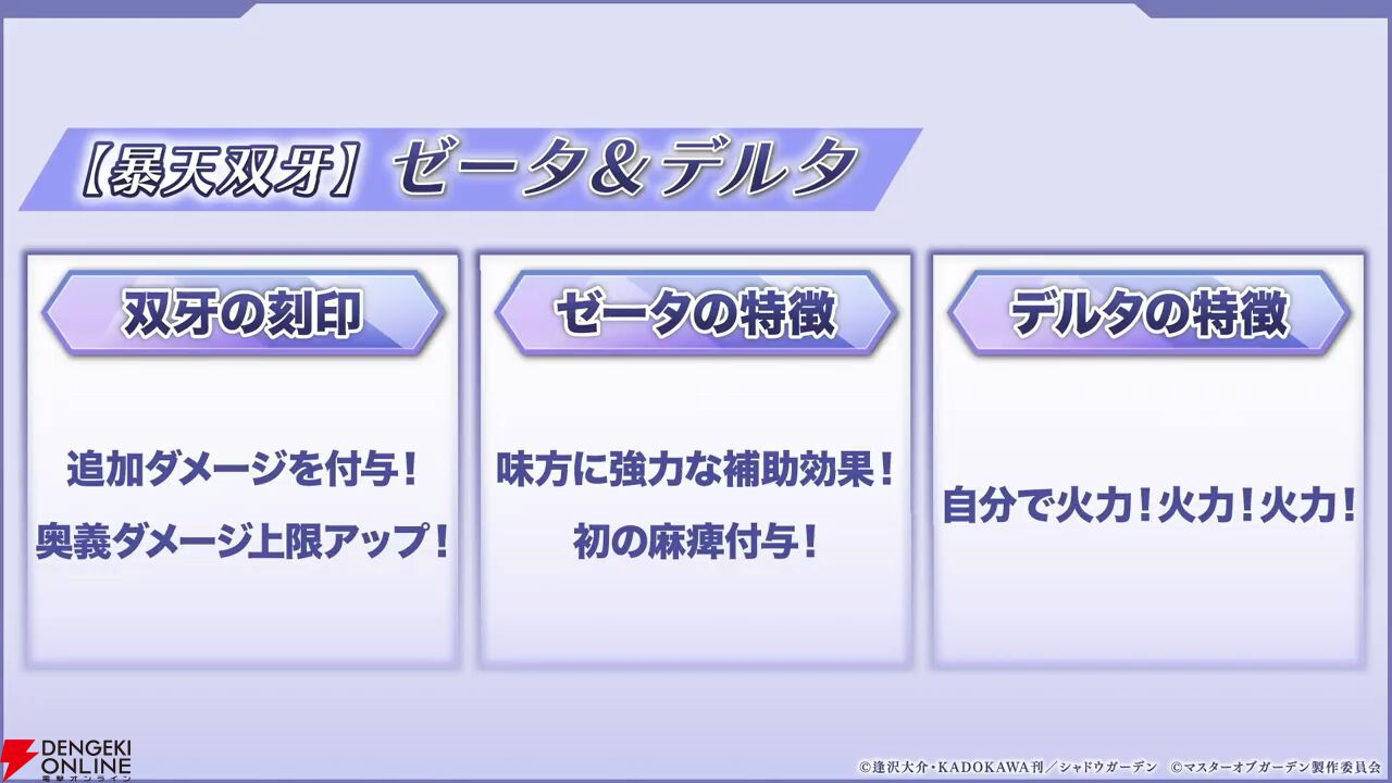 『カゲマス』5/28生放送まとめ。新たなタッグキャラ“ゼータ＆デルタ”が5/29実装。11月までのロードマップも公開【陰の実力者になりたくて！】