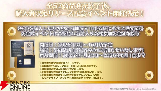 『アイドルマスター ミリオンライブ！』がギネス世界記録に挑戦！ ソロコレクション52週連続リリース企画で