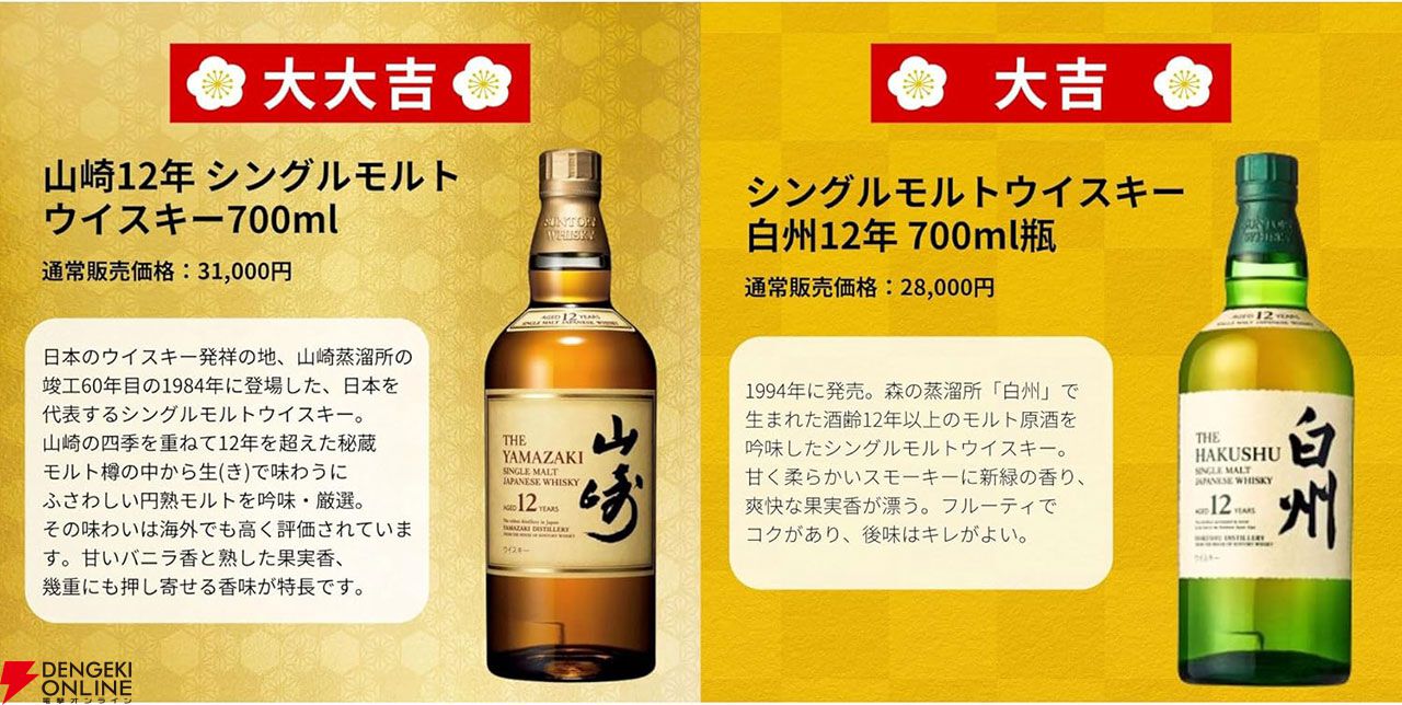 【父の日限定ラベル付き】3,980円で山崎18年、山崎12年、白州12年、響JH、イチローズモルト WWRなどが当たる『ウイスキーみくじ』が販売中