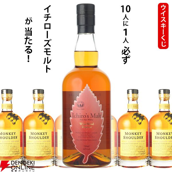 イチローズモルトWWR（ワインウッドリザーブ）が1/10！ ハズれてもモンキーショルダーが届く5,390円の『ウイスキーくじ』が販売中