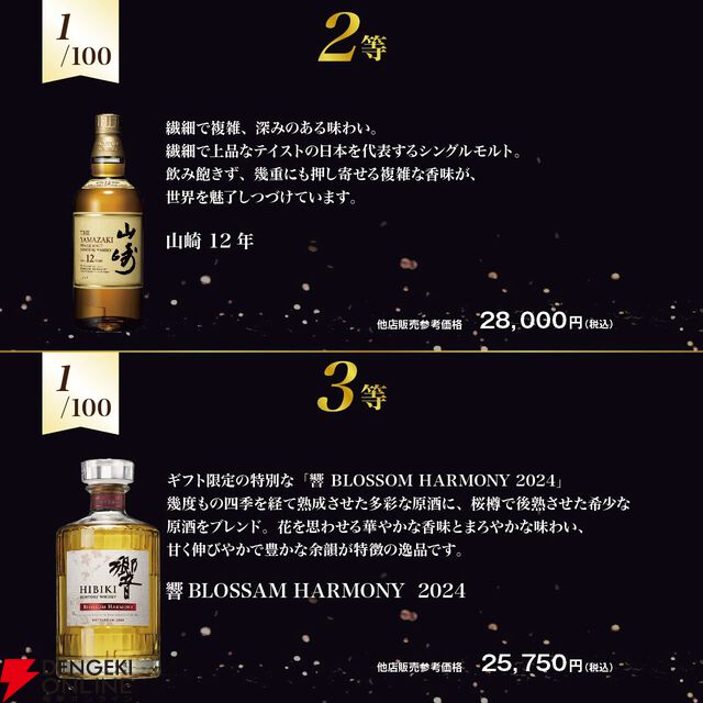7,980円で響21年、山崎12年、響BH2024、響BC、余市、神息（カミキ）赤のどれかが当たる『ウイスキーくじ』が販売中