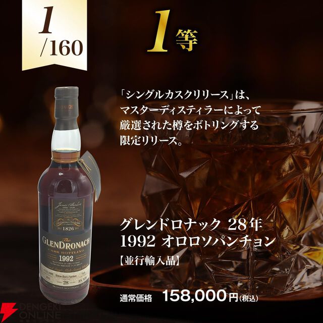 15,800円でグレンドロナック28年、マッカラン18年、ベンロマック21年、ロングモーン18年などが当たる『シングルモルト限定ウイスキーくじ』が販売中。ポイント10倍は6月27日1:59まで！