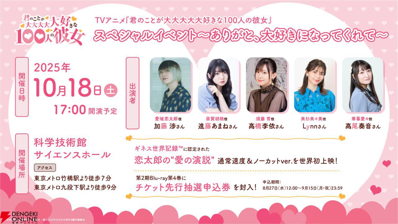 アニメ『君のことが大大大大大好きな100人の彼女』愛城恋太郎の長尺セリフがギネス記録に認定