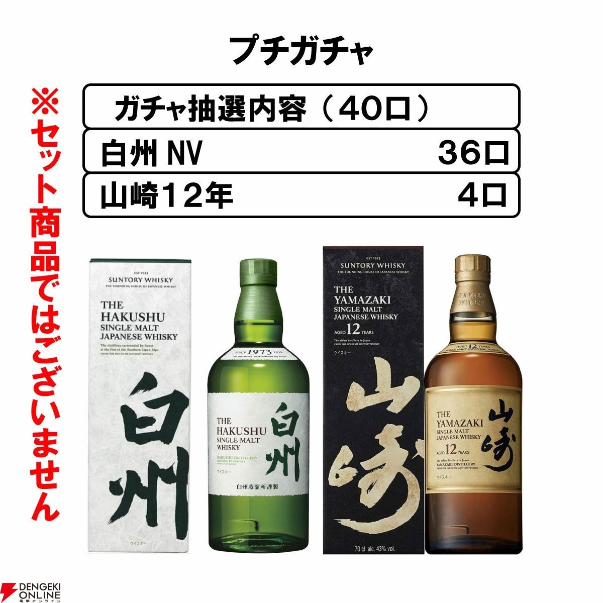 山崎12年が1/10で当たる。ハズれても白州NVが届く14,000円で￥の