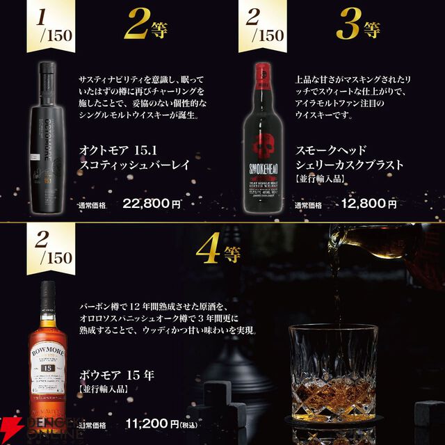 7,980円でラフロイグ25年ザ べシー ウィリアムソン ストーリー、オクトモア15.1、スモークヘッド シェリーカスクブラストなどが当たる『アイラ限定ウイスキーくじ』が販売中