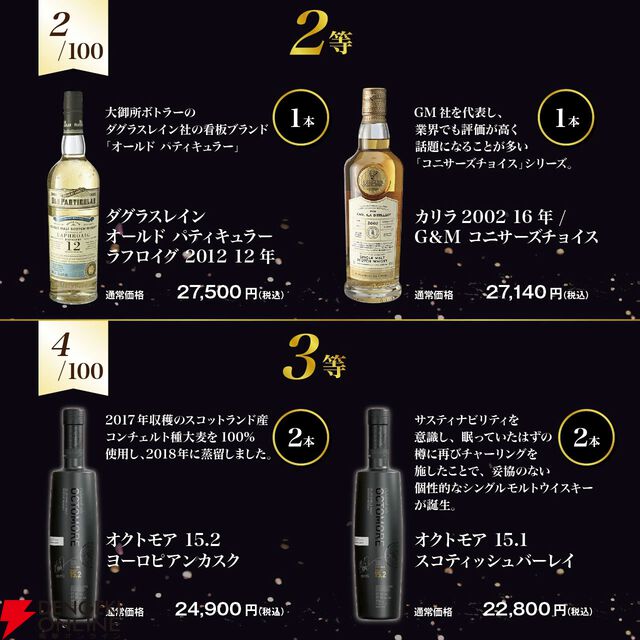 アードベッグ25年、ラフロイグ12年ダグラスレイン、カリラ16年G＆M、オクトモア 15.2・15.1など当たる『アイラ限定スモーキーウイスキーくじ』が販売中