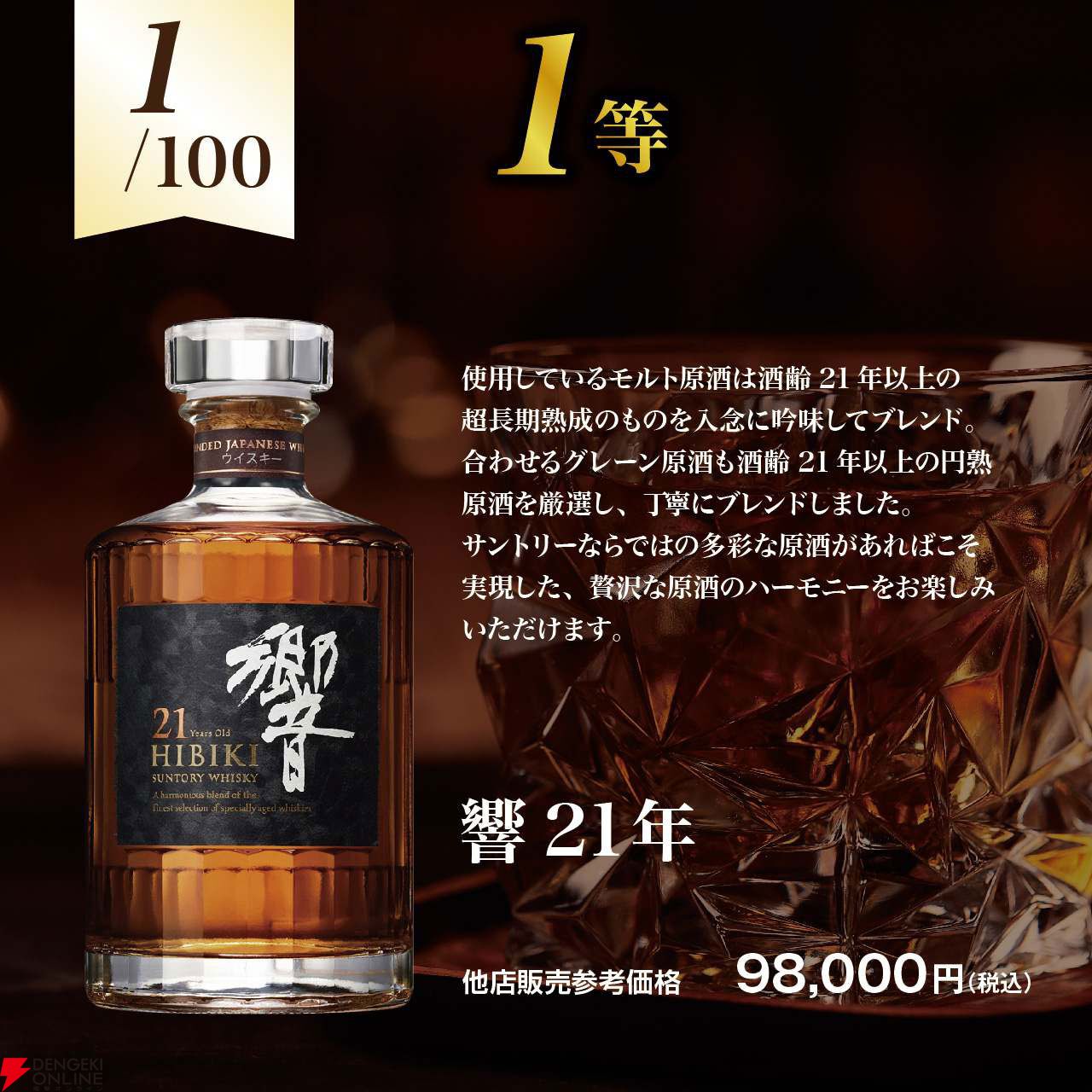 8,290円で響21年、山崎12年、響BC、海樹シングルモルトなどが当たる『ウイスキーくじ』が販売中