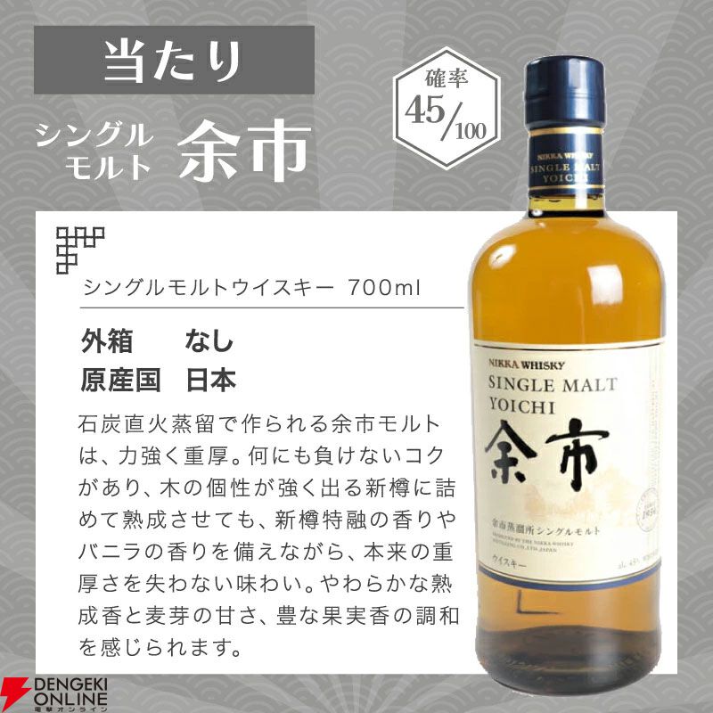 響JHが1/10で当たり、ハズれは余市or宮城峡が届く7,700円の『ウイスキーくじ』が販売中