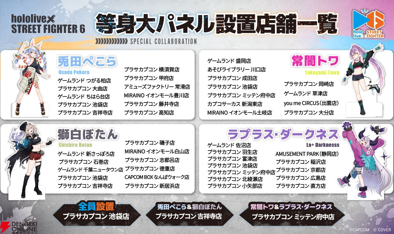 カプコン ストリートファイター6 ホロライブ アクリルスタンド 4種 おまけ付き 2025年8月開始『ストリートファイター6×ホロライブ』コラボ詳細