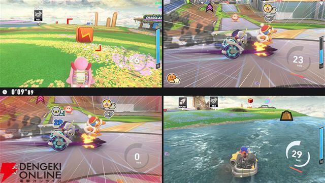 『カービィのエアライダー』本体1台で最大4人までの画面分割プレイが可能。2人対戦では縦分割か横分割かの選択ができる