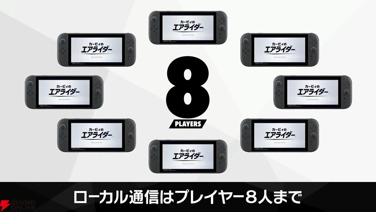 『カービィのエアライダー』本体1台で最大4人までの画面分割プレイが可能。2人対戦では縦分割か横分割かの選択ができる