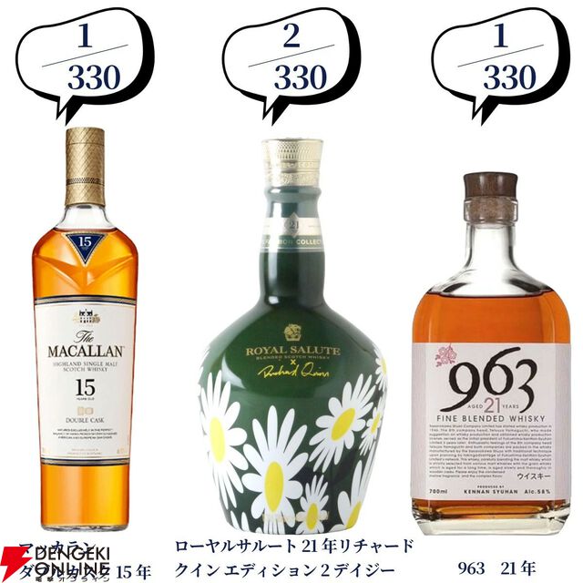 第100弾記念の超豪華版。16,500円でマッカラン25年、山崎・白州18年、響21年、スプリングバンク15年などが当たる2本セットの『ウイスキーくじ』が販売中