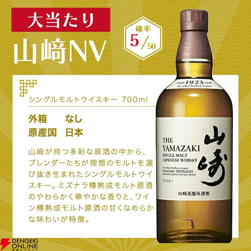 6,900円で山崎NVが1/10で当たる。ハズれてもハイボールが美味しい知多
