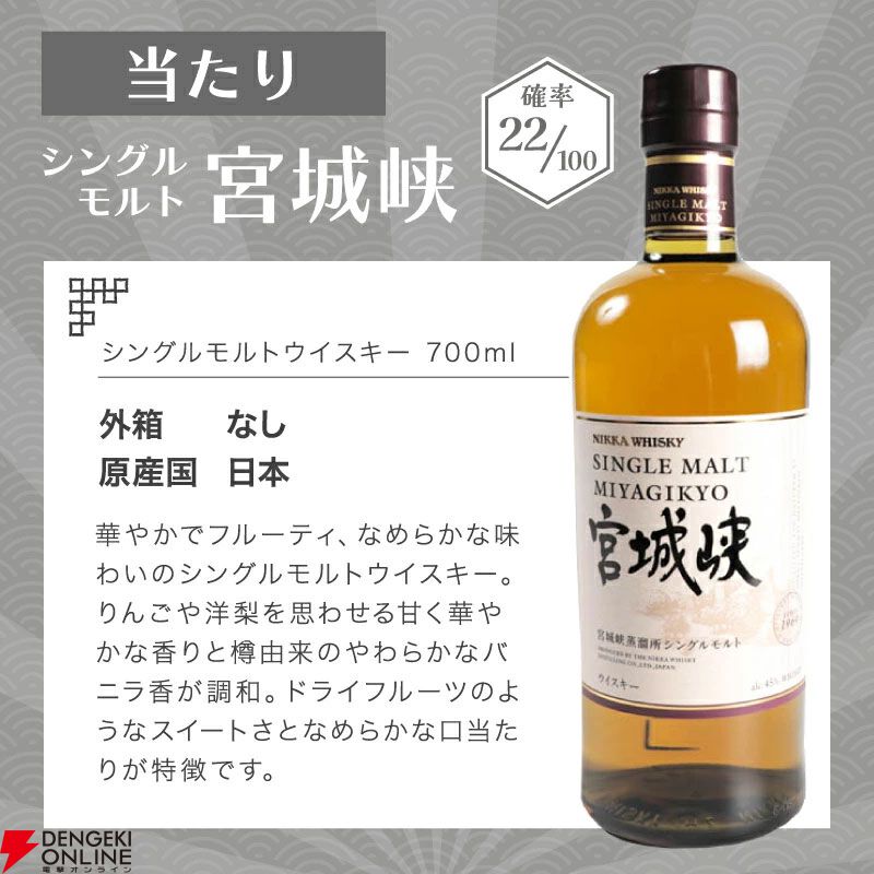 山崎12年が1/10で、竹鶴は約1/4で当たる8,200円の『ウイスキー