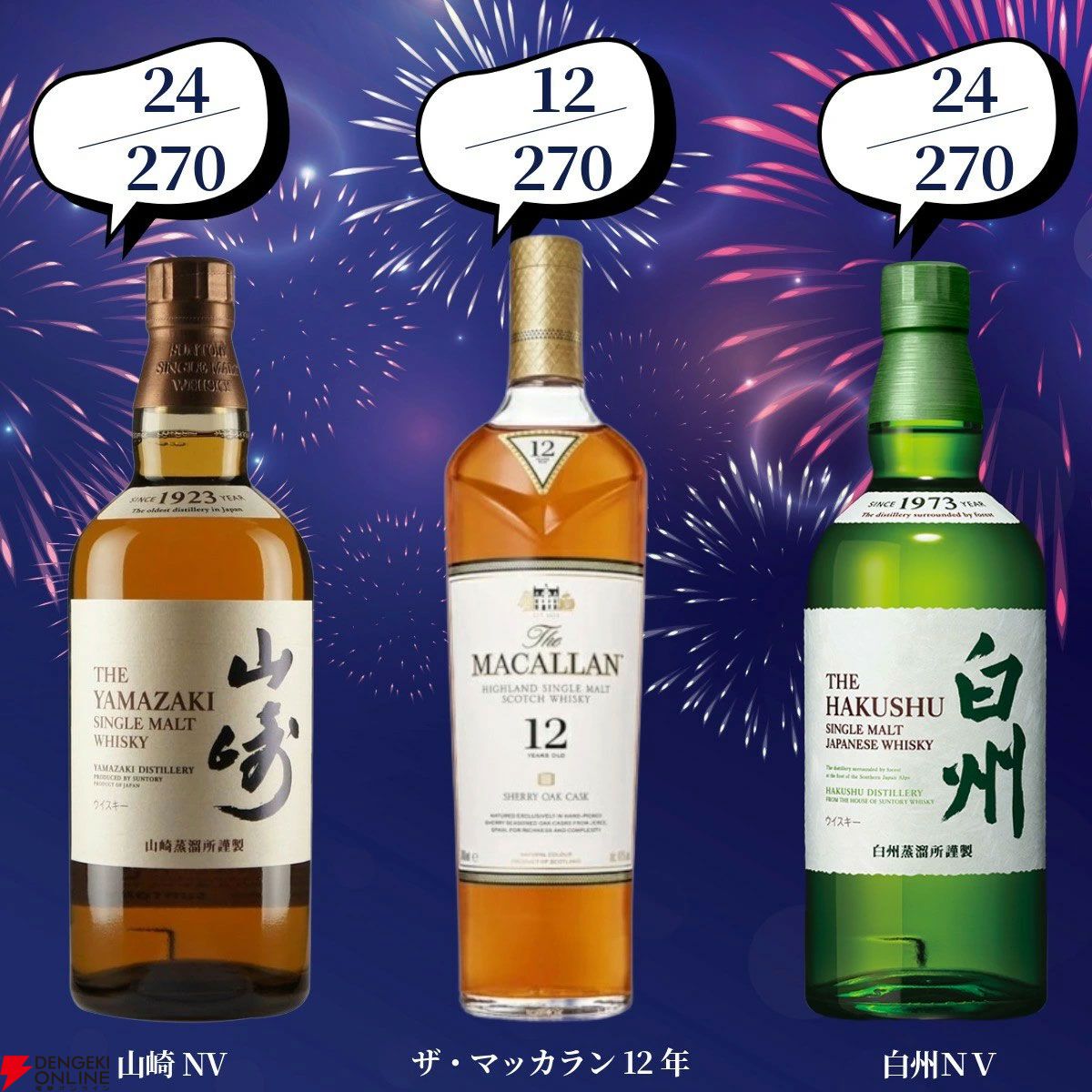 創業記念の豪華版。22,000円で響30年、マッカラン25年、山崎