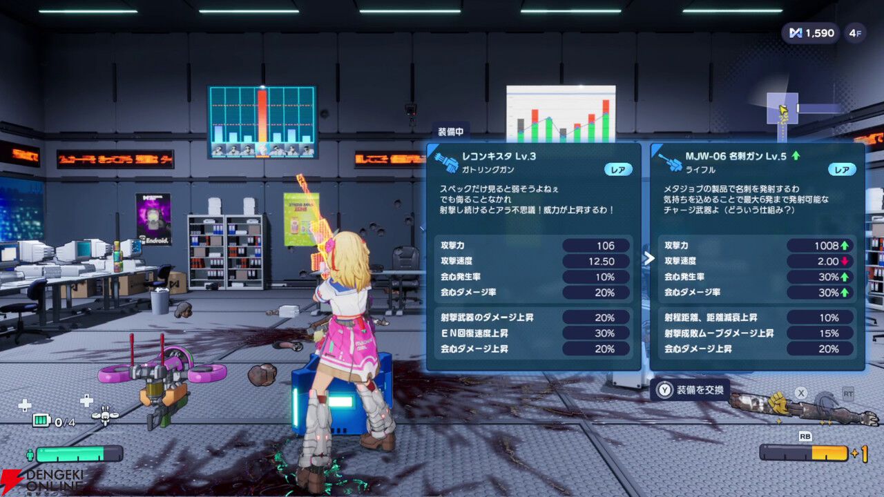 『ゼンシンマシンガール』レビュー。女の子たちのワァオな強化演出に胸のドキドキが止まらない…。敵が飛び散る爽快アクション＋ハクスラでゲームとしても遊べる1本