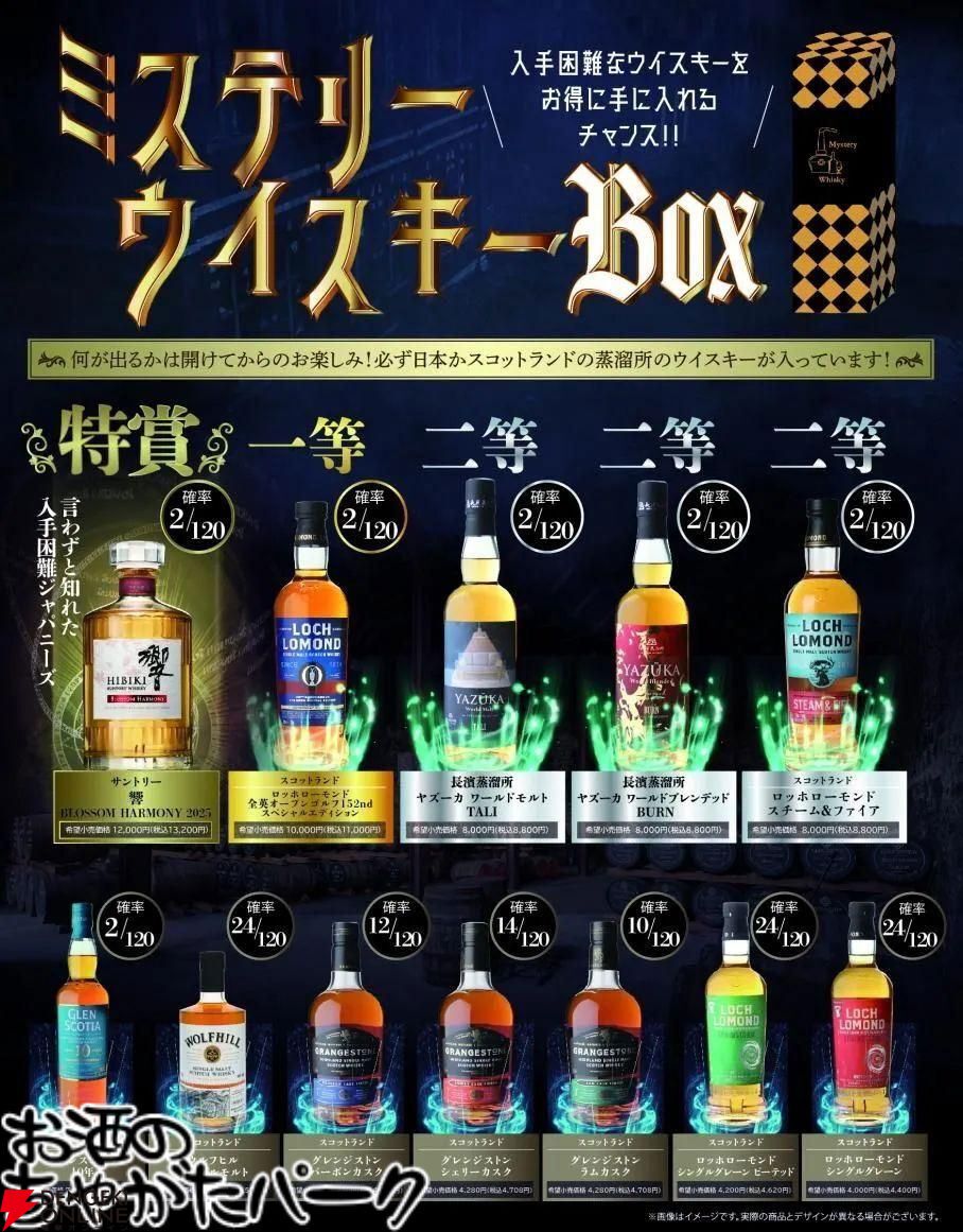 3,960円で響BH2025などが狙えるミステリーBOXウイスキーくじが販売中