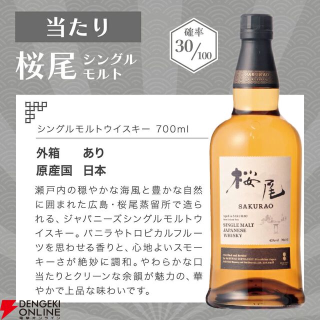 響BC、戸河内、桜尾、知多のどれかが届く8,200円の『ウイスキーくじ』が販売中