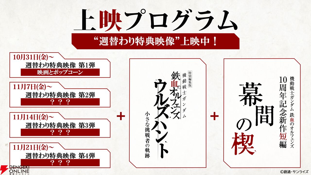 映画『ガンダム 鉄血のオルフェンズ ウルズハント/幕間の楔』上映記念ビジュアルが公開。入場特典3・4弾は端白星とバルバトスアダプトのメカビジュアルイラストカードに