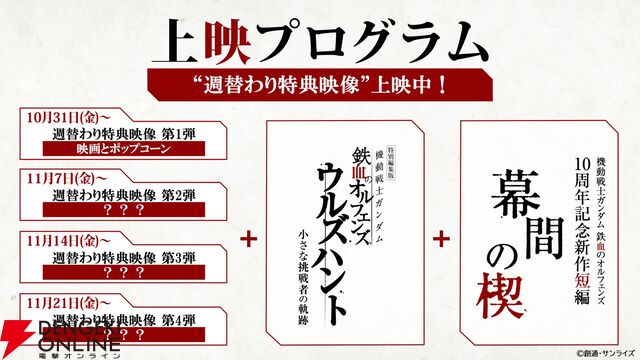 映画『ガンダム 鉄血のオルフェンズ ウルズハント/幕間の楔』上映記念ビジュアルが公開。入場特典3・4弾は端白星とバルバトスアダプトのメカビジュアルイラストカードに