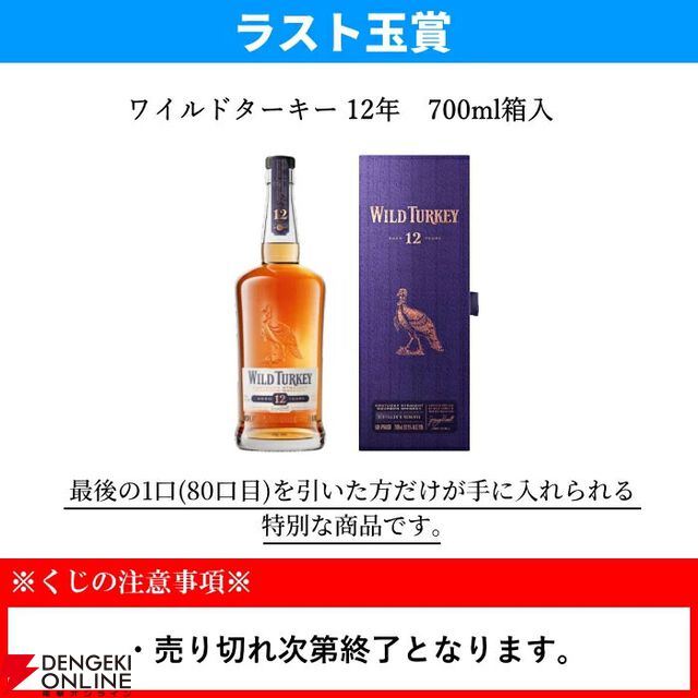 ラストワン賞はワイルドターキー12年が確定。9,900円で山崎・白州12年、山崎・白州Story of the Distillery2025を狙える『ウイスキーくじ』が販売中