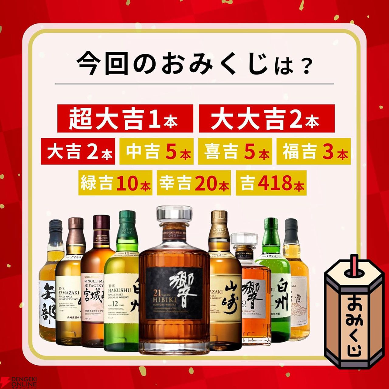 4,980円で響21年、山崎12年、白州12年を狙える豪華ウイスキーみくじ第3