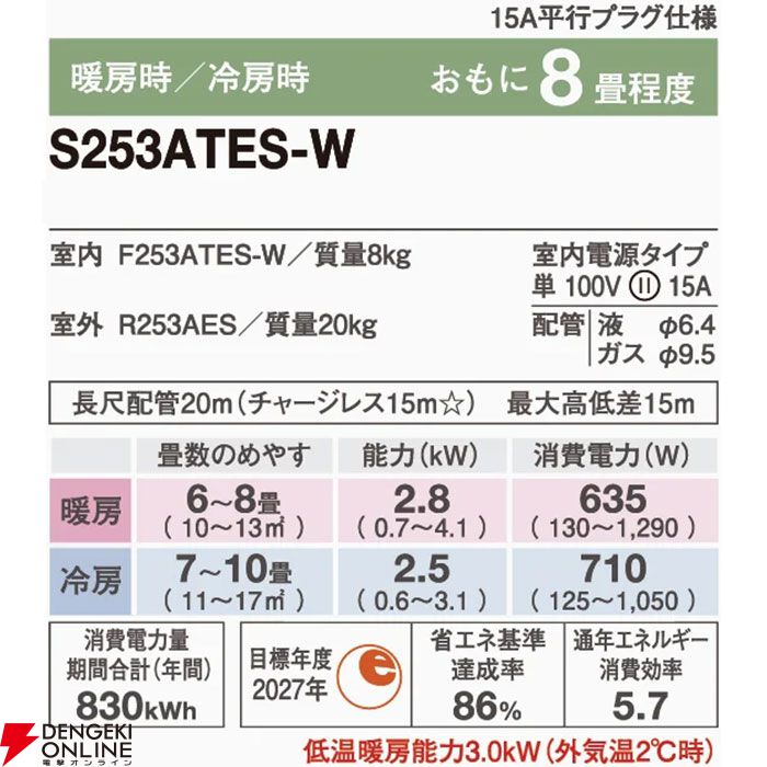 ダイキンの8畳用エアコン・Eシリーズ（2023年モデル）が5万円台で販売中。今年の夏も猛暑が予想されているので、対策はお早めに！ - 電撃オンライン