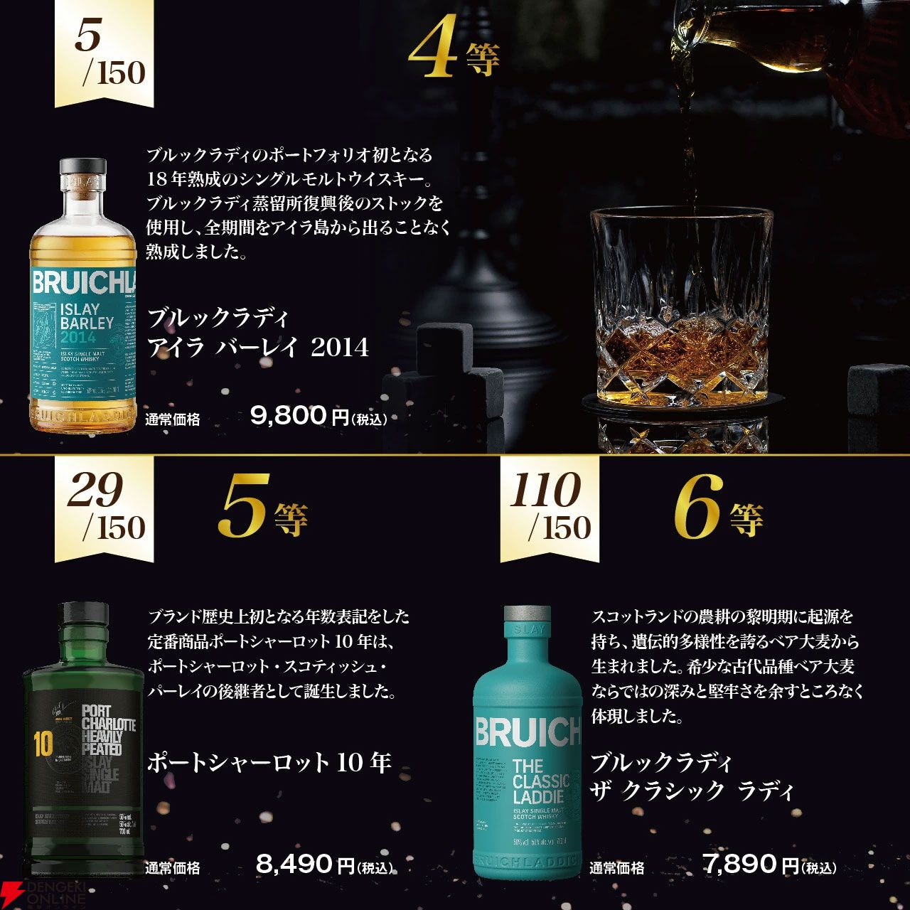 ブルックラディ限定。8,290円でブルックラディ 27年 カスクストレングス、18年、ベア・バーレイ 2013・2014などが当たる