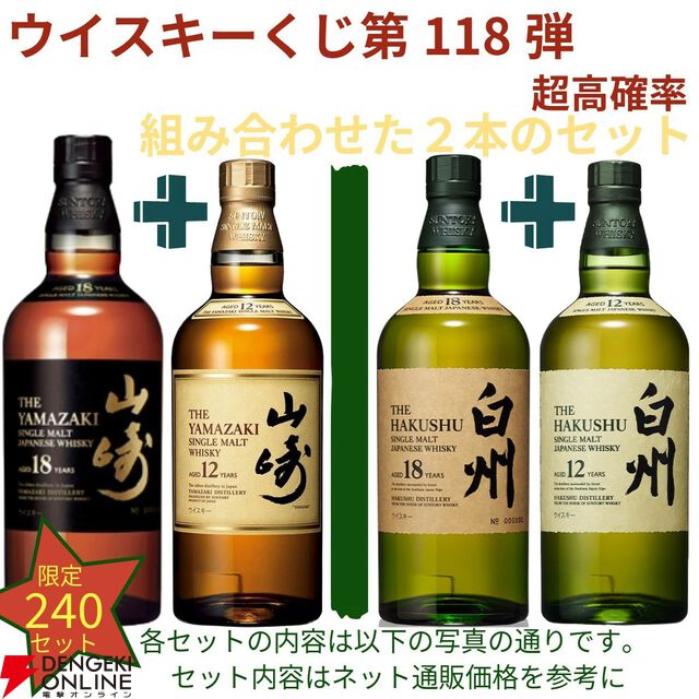 16,500円で山崎18年＋山崎12年、山崎・白州Story of the Distilleryセットなどが当たる2本セットの『ウイスキーくじ』が販売中