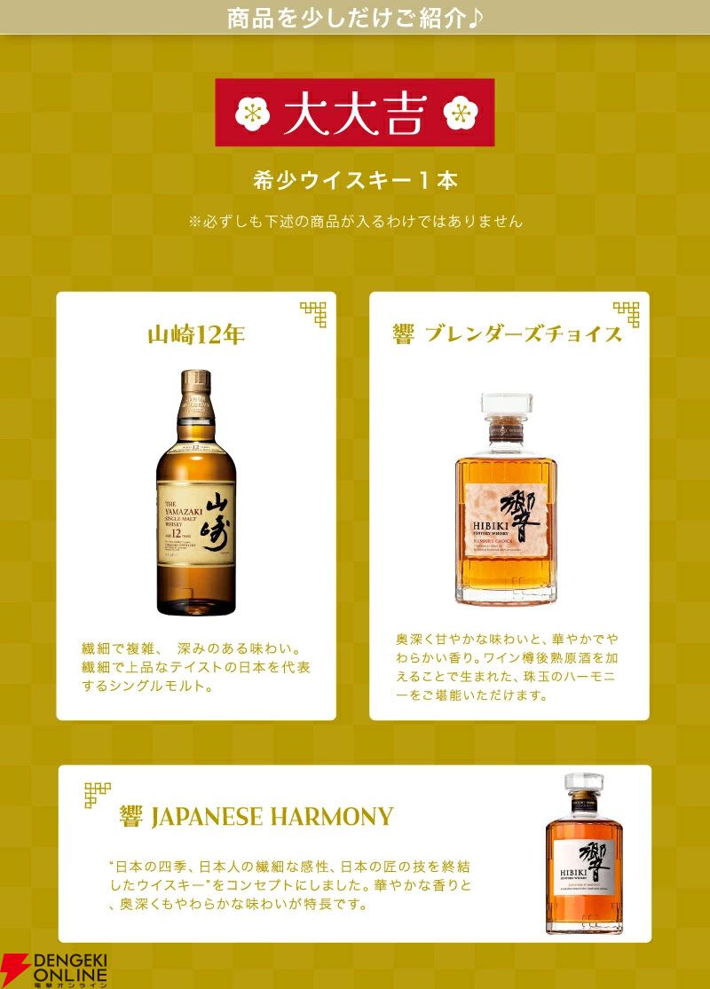 7,777円の冬のお得福袋。山崎12年、響BCなどが狙え、最低でも希望小売