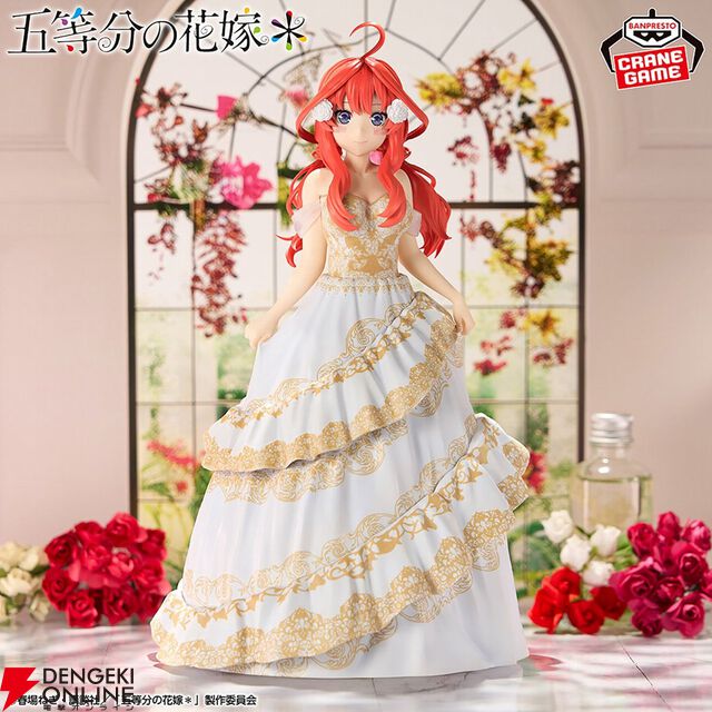 『五等分の花嫁』五月のアニメ原画展ウエディング衣装フィギュアは豪華な金糸の刺繍や真っ直ぐさを表現した表情に注目
