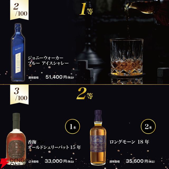 17,800円で山崎18年、ジョニーウォーカー アイスシャレー、ロングモーン18年、香掬 オールドシェリーバット 15年などが当たる2本セットの『ウイスキー福袋（くじ）』第7弾が販売中