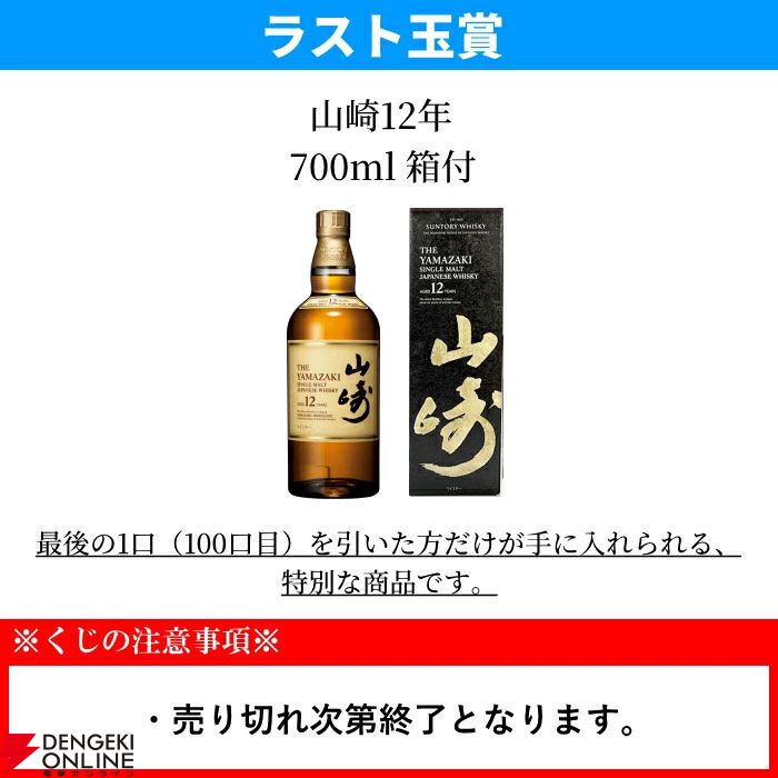 ラストワン賞は山崎12年確定。5,500円で山崎・白州NVなども狙える