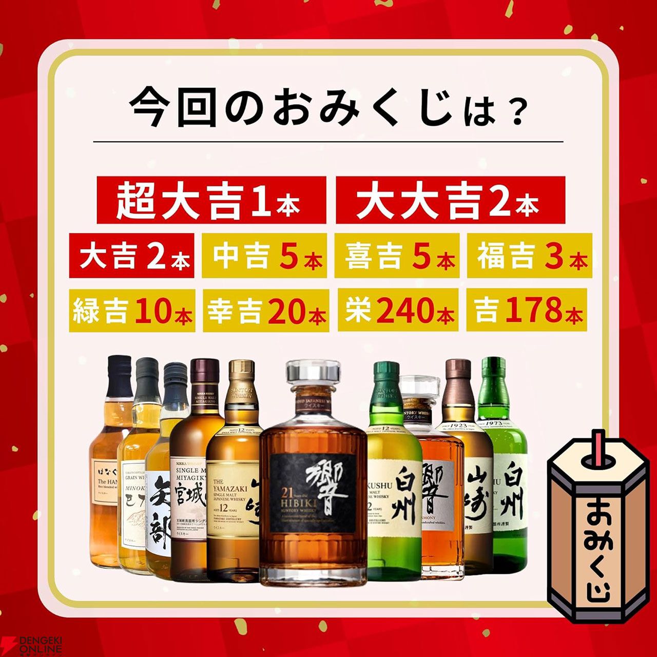 4,980円で響21年、山崎12年、白州12年を狙える豪華ウイスキーみくじ第4