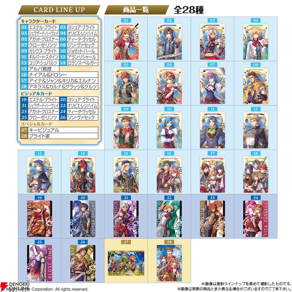 『空の軌跡 the 1st ウエハース』が本日10/20より発売。キャラが描かれたカードは全28種、箔押しレアカードも