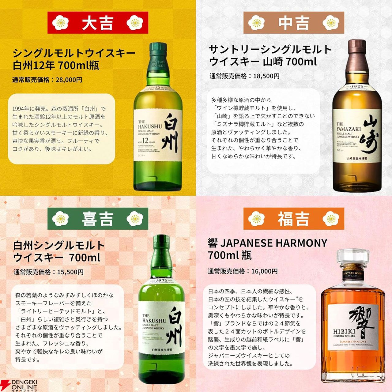 4,980円で響21年、山崎12年、白州12年を狙える豪華ウイスキーみくじが