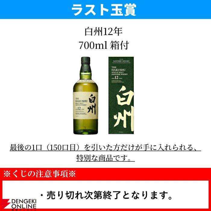 当たりは70％以上】ラストワンで白州12年が確定。5,610円で山崎・白州