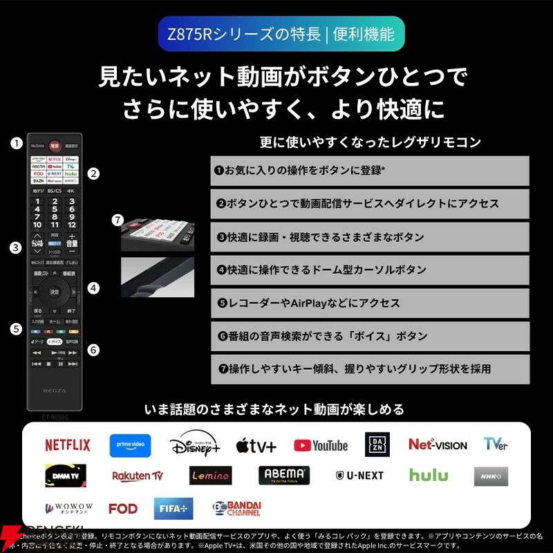 55インチ大型4K液晶テレビ『REGZA（レグザ）55Z875R』