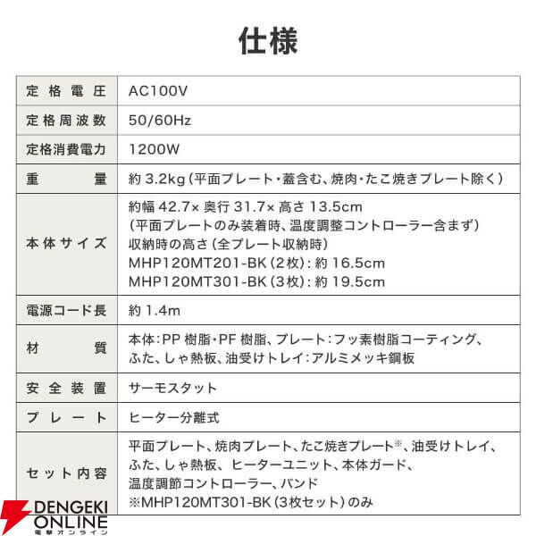 MAXZEN（マクスゼン）ホットプレート『MHP120MT201-BK』