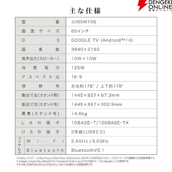 65型チューナーレステレビ 『MAXZEN CHiQ JU65M10S』