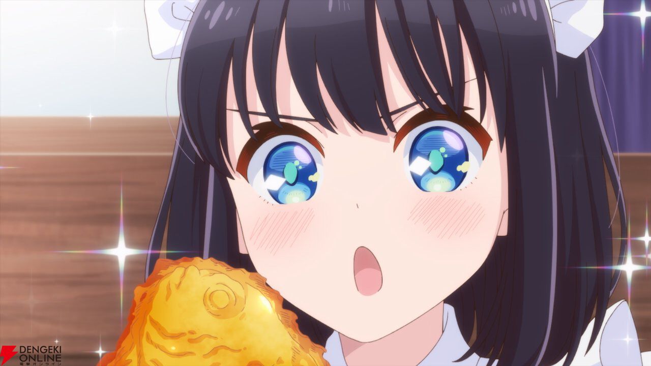 アニメ『メイドさんは食べるだけ』たい焼き、たこ焼き、お団子、コンビニおにぎり、バウムクーヘン…4/5開始の1話からひたすら食べるスズメを見られる！