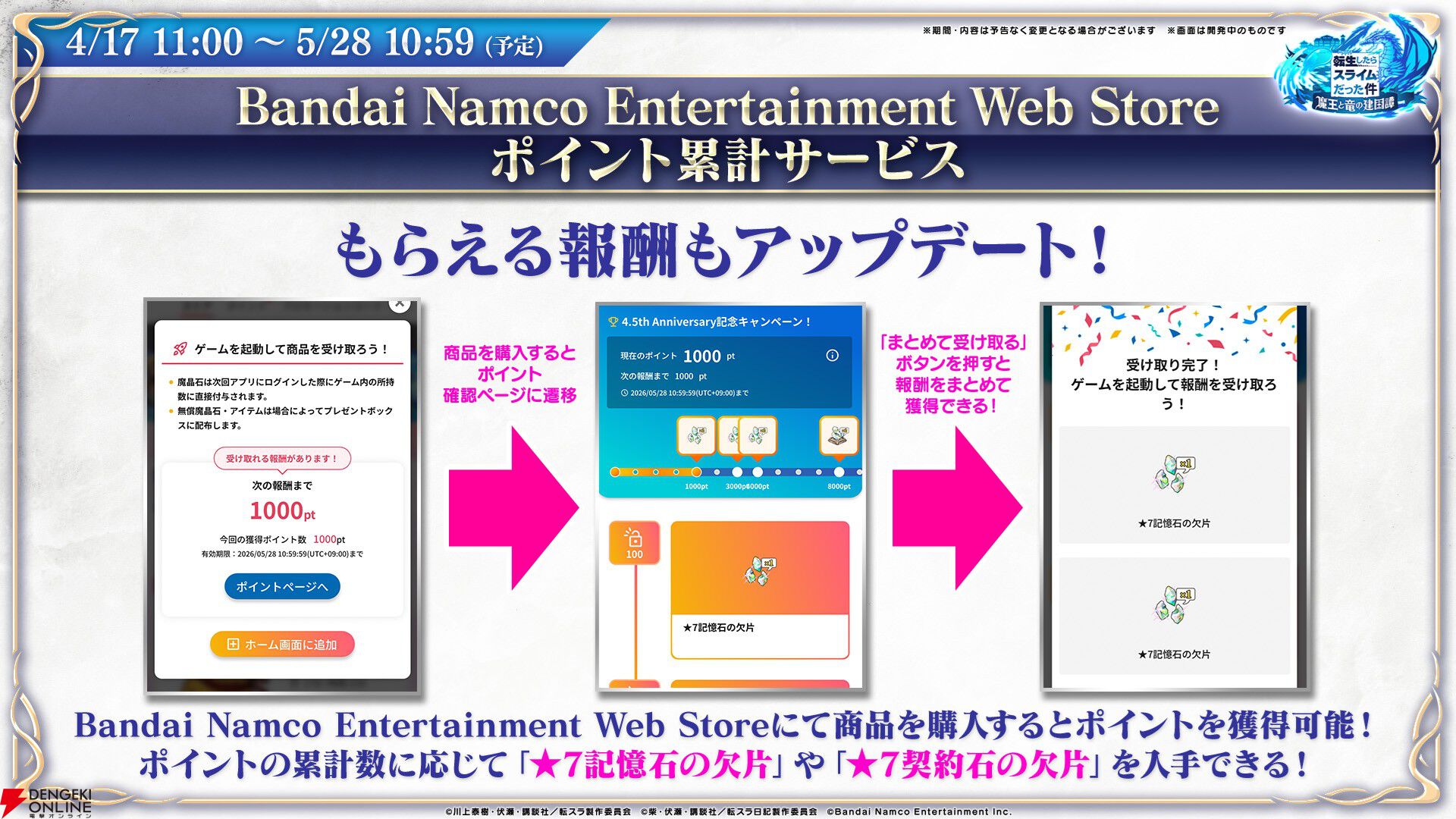【転スラ】『まおりゅう』4.5周年情報まとめ。新レアリティ★7追加。100連分のチケットや最大で魔晶石1000個がもらえるログボ、新加護キャラの選択券付きパックも