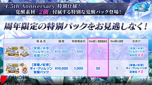 【転スラ】『まおりゅう』4.5周年情報まとめ。新レアリティ★7追加。100連分のチケットや最大で魔晶石1000個がもらえるログボ、新加護キャラの選択券付きパックも