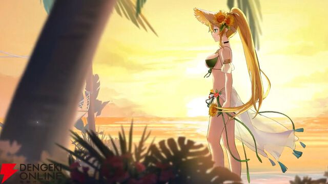 【雀魂×SAOコラボ】リーファのうごく着せ替え“紺碧の境界”公開。夕焼け空の砂浜で微笑む姿が可愛すぎる